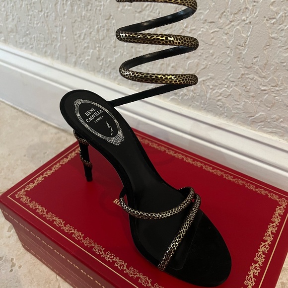Rene Caovilla black and gold suede snake Margot sandals - Picture 2 of 4